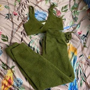 Culpos Inc. Fuzzy Pajama Set w/ Bralet - Olive